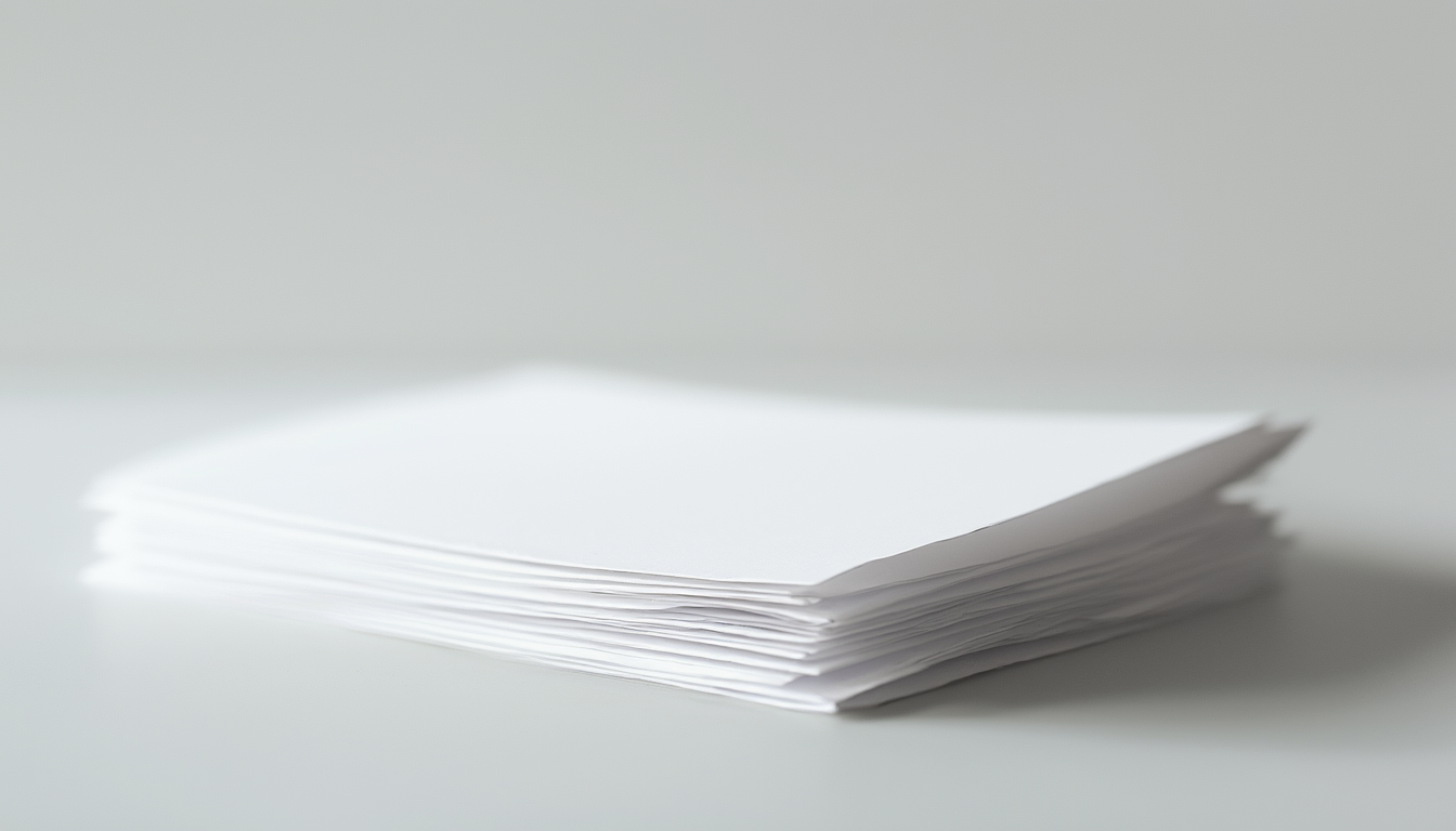Mehrfach in der Mitte gefaltetes weißes Blatt Papier mit sichtbar dicker Lagenkante in Nahaufnahme.
