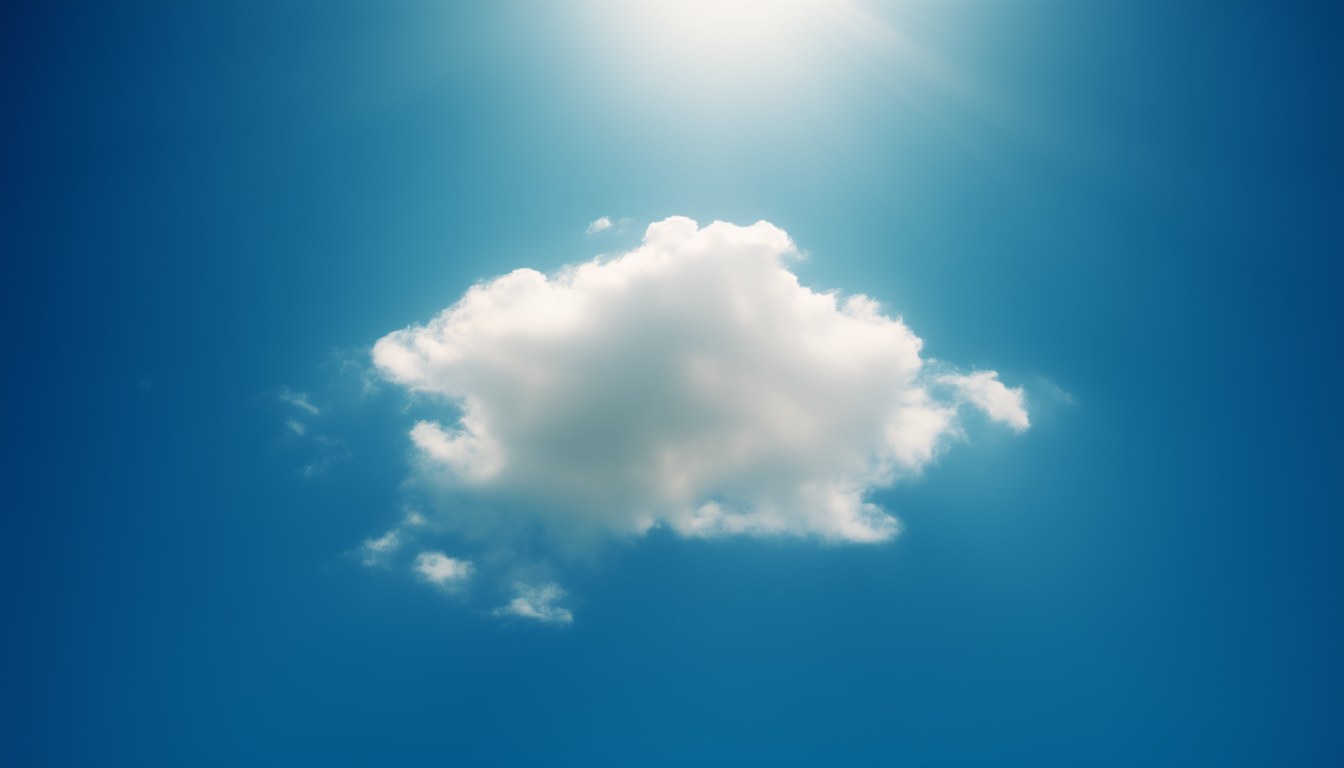 Große weiße Schönwetterwolke schwebt vor tiefblauem Sommerhimmel